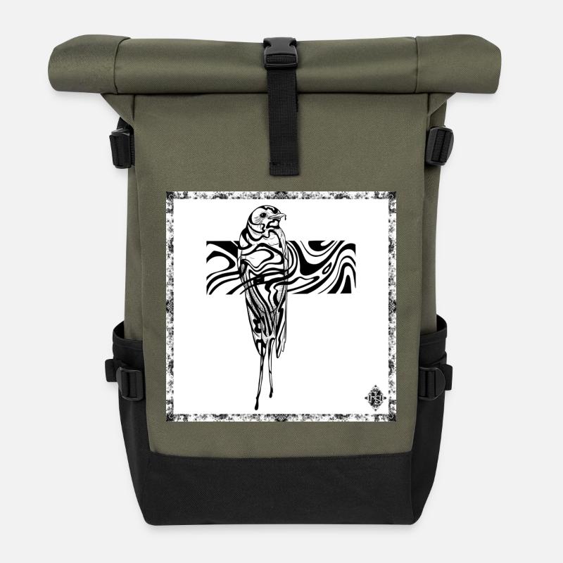 Perroquet abstrait en croix fluide - Sac à dos roll top - olive/noir