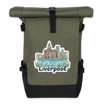 Liverpool Skyline Three Graces Liver Building Art - Roll Top Backpack - olive/black - Front