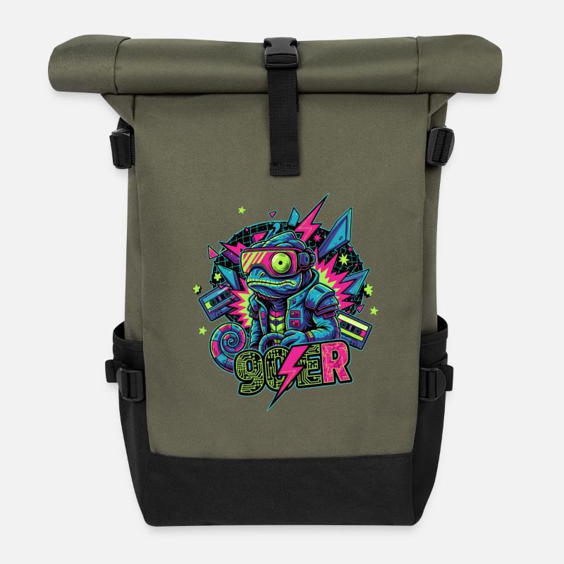 Grenouille néopunk - Sac à dos roll top - olive/noir