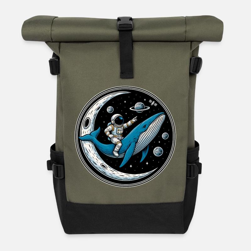 Cosmic Ride: Astronaut and the Whale - Roll Top Backpack - olive/black