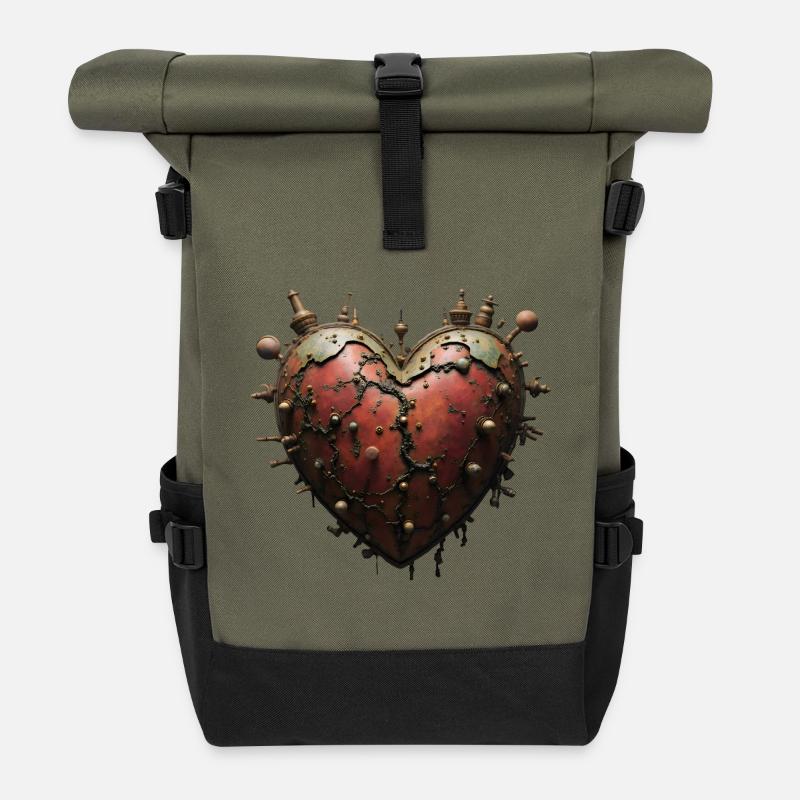 Steampunk-Herz der Verbindungen - Rolltop Rucksack - Olive/Schwarz