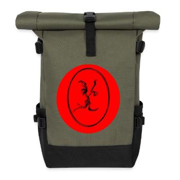Roter Kuss Linienstil Porträt - Rolltop Rucksack - Olive/Schwarz - Vorne