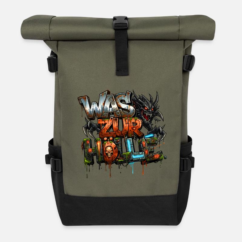 Hölle, Teufel & Dämonen Urban Streetart Graffiti - Rolltop Rucksack - Olive/Schwarz