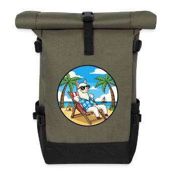 Coole Llama Beach Urlaubs-Sommer-Vibes - Rolltop Rucksack - Olive/Schwarz - Vorne