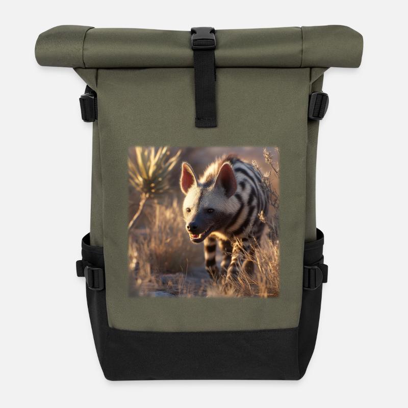 Striped Hyena Desert Wildlife Nature Design - Roll Top Backpack - olive/black