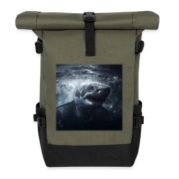 Großer Weißer Hai Angriff Ozean Design - Rolltop Rucksack - Olive/Schwarz - Vorne