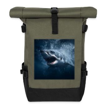 Großer Weißer Hai Angriff Ozean Design Raubfisch - Rolltop Rucksack - Olive/Schwarz - Vorne