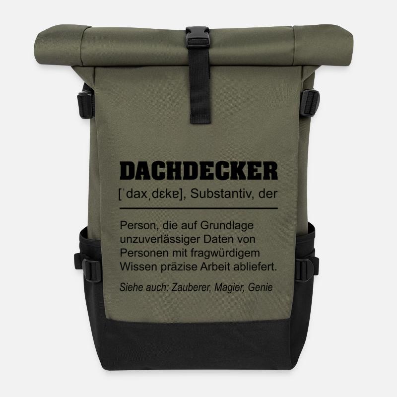 Lustige Dachdecker Definition - Rolltop Rucksack - Olive/Schwarz