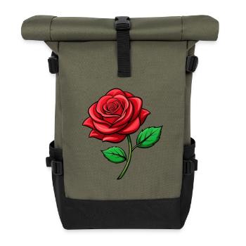 Red rose - Roll Top Backpack - olive/black - Front