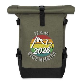 Team Eigenheim 2026 Hausbau Hauskauf retro vintage - Roll Top Backpack - olive/black - Front