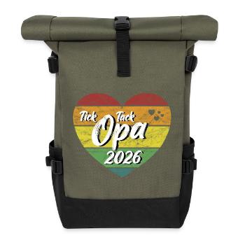 Tick Tack Opa 2026 werdender Uropa 2026 retro - Rolltop Rucksack - Olive/Schwarz - Vorne