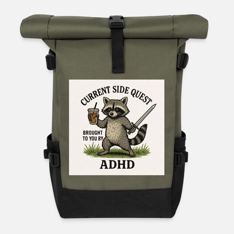 Waschbär-Nebenquest ADHS - Rolltop Rucksack - Olive/Schwarz