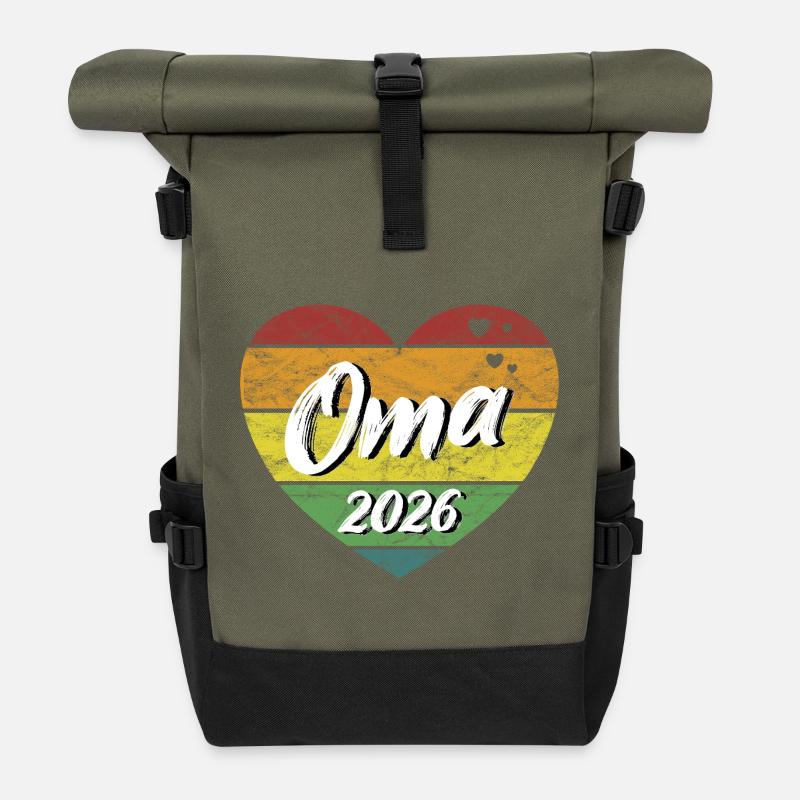 Oma 2026 Großmutter werdende Oma retro vintage - Rolltop Rucksack - Olive/Schwarz