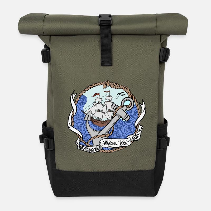 Ancre du capitaine sur des mers agitées - Sac à dos roll top - olive/noir