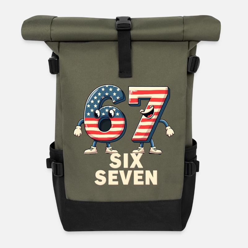 US Flag 67 Memes Six Seven - Rolltop Rucksack - Olive/Schwarz