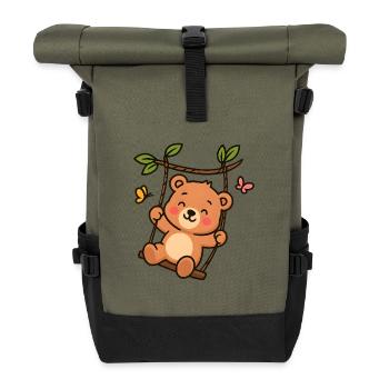 Kleiner Bär auf Schaukel - Rolltop Rucksack - Olive/Schwarz - Vorne