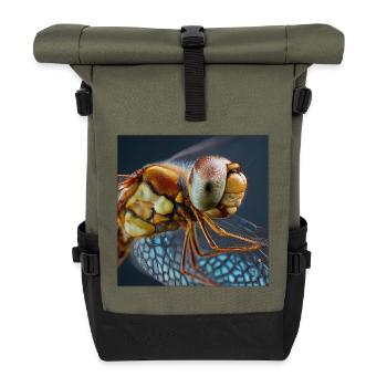 Extremes Libellen Makro Porträt Wildlife Grafik - Rolltop Rucksack - Olive/Schwarz - Vorne