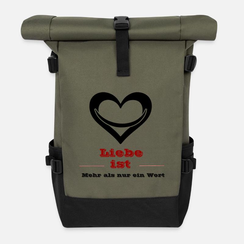 Liebe ist Rote Retro Typo - Rolltop Rucksack - Olive/Schwarz
