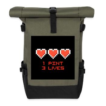 Pixel Hearts 1 Pint 3 Lives - Roll Top Backpack - olive/black - Front