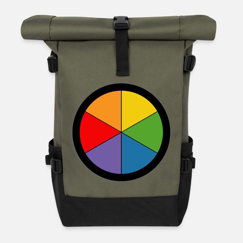 Regenbogen Farbkreis - Rolltop Rucksack - Olive/Schwarz