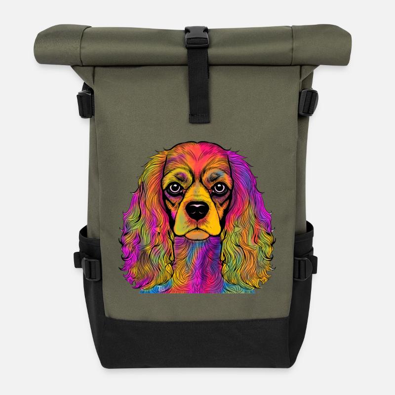 Cavalier King Charles Spaniel - Sac à dos roll top - olive/noir