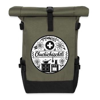 Chuchichäschtli - Schweizer Kultbegriff - Rolltop Rucksack - Olive/Schwarz - Vorne