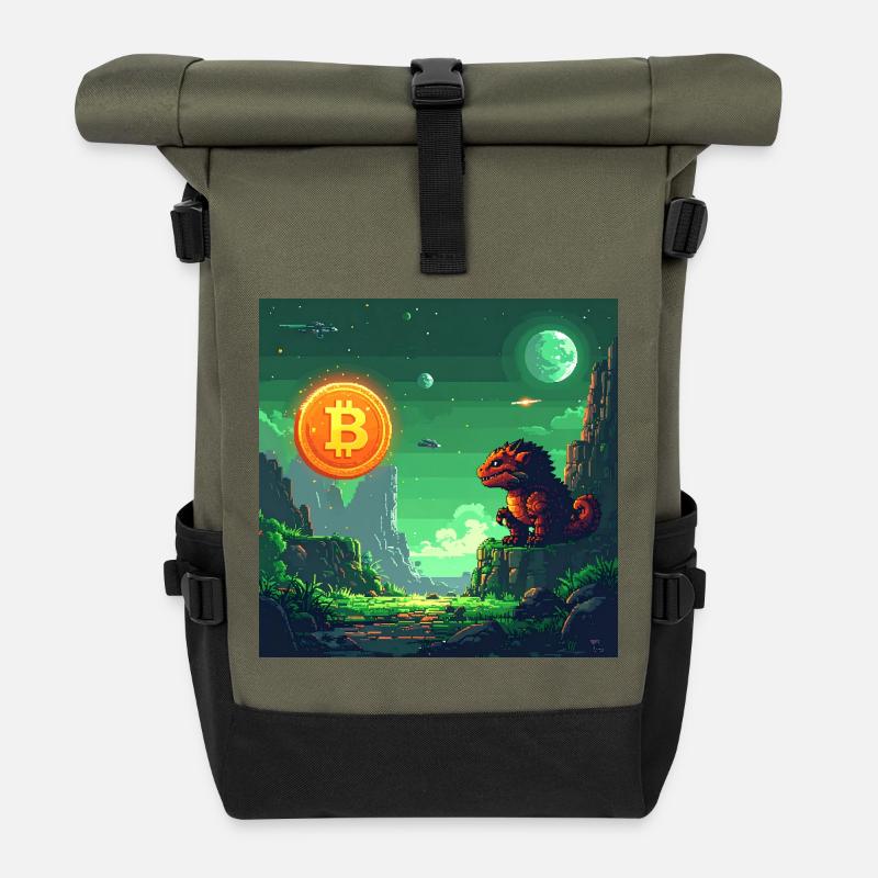 Odyssée Bitcoin dans l’espace - Sac à dos roll top - olive/noir