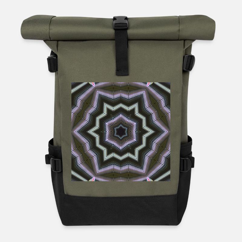 Kaleidoscopic Star Mandala - Roll Top Backpack - olive/black