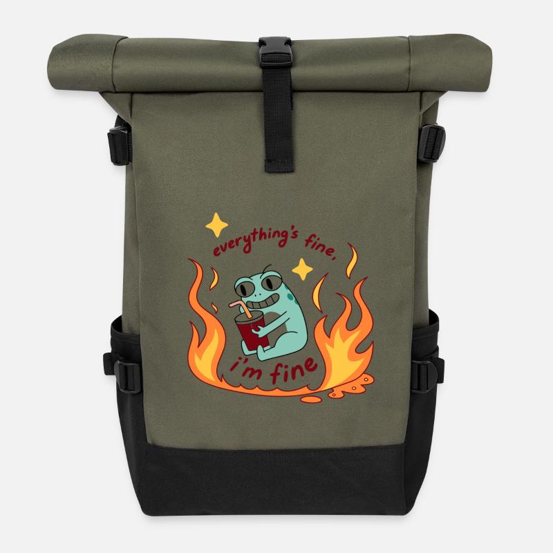 Alles Okay - I am Fine I'm fine - Roll Top Backpack - olive/black