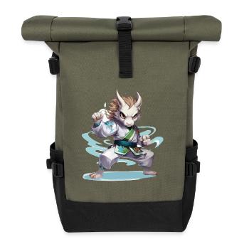 Fighting hamster in gi - Roll Top Backpack - olive/black - Front