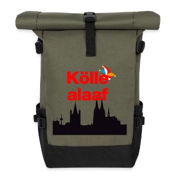 ÖLLE ALAF ! 🃏COLOGNE JECK, CARNAVAL, SESSION, KÖLSCH - Sac à dos roll top - olive/noir - Devant