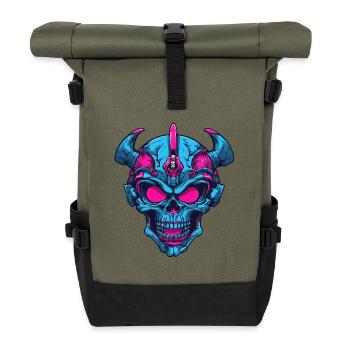 Neon Dämonenschädel - Rolltop Rucksack - Olive/Schwarz - Vorne