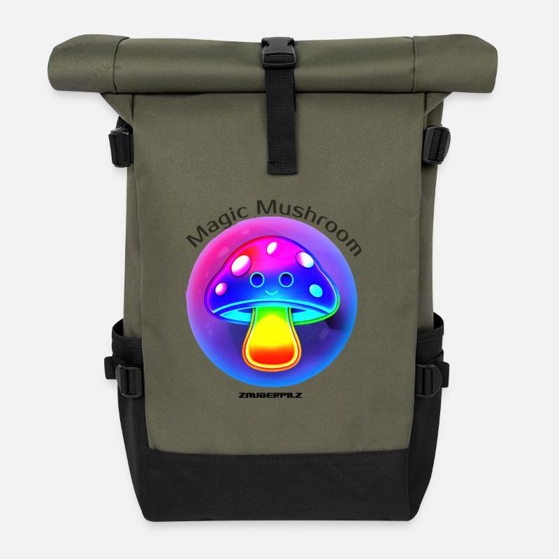 Leuchtender Regenbogenpilz Neon - Rolltop Rucksack - Olive/Schwarz
