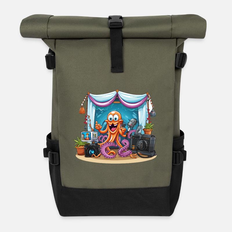 Oktopus Influencer auf Bühne - Rolltop Rucksack - Olive/Schwarz