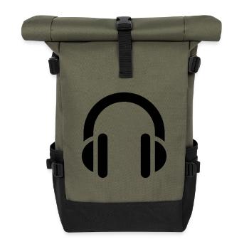 Music and rhythm, headphones, logo earphones - Roll Top Backpack - olive/black - Front