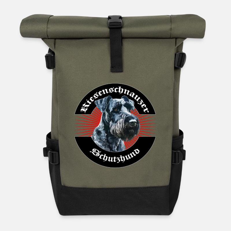 Riesenschnauzer Schutzhund Emblem - Rolltop Rucksack - Olive/Schwarz
