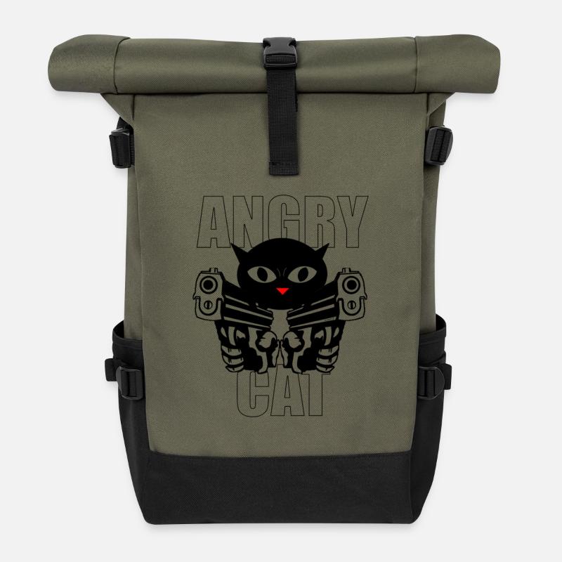 Chat en colère - Sac à dos roll top - olive/noir