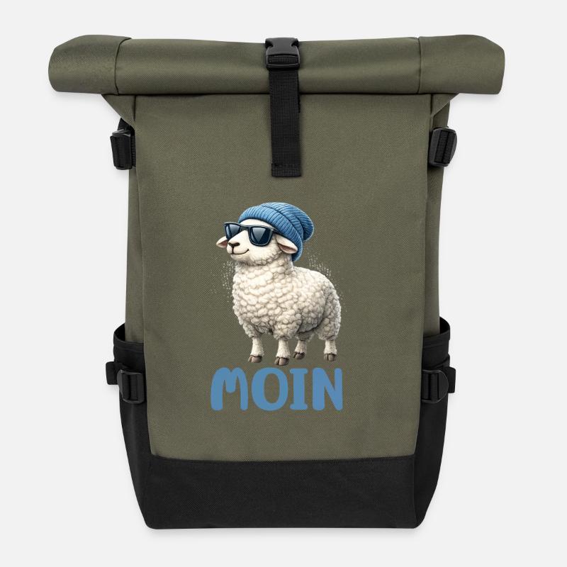 Moin sheep with sunglasses - Roll Top Backpack - olive/black