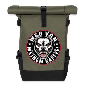 Weg Von Meinem Kaffee Logo - Rolltop Rucksack - Olive/Schwarz - Vorne