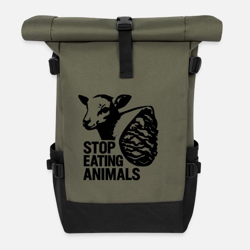 Stop Eating Animals – Tierrechte - Rolltop Rucksack - Olive/Schwarz