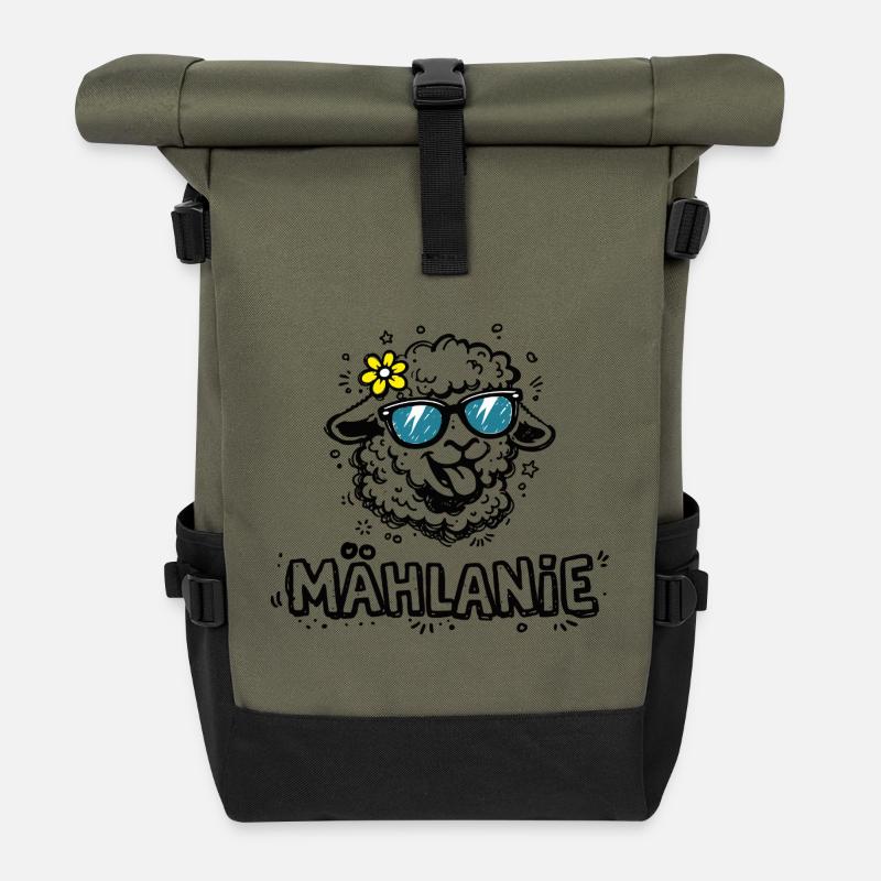 Mählanie Lustiges Schaf Wortspiel Name Melanie - Rolltop Rucksack - Olive/Schwarz