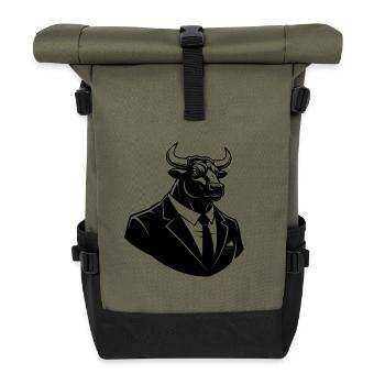 Bull in a Suit – Business Animal Motif - Roll Top Backpack - olive/black - Front