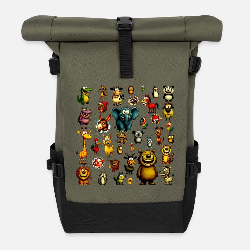 My First Animals - Cute Learning Design - Roll Top Backpack - olive/black
