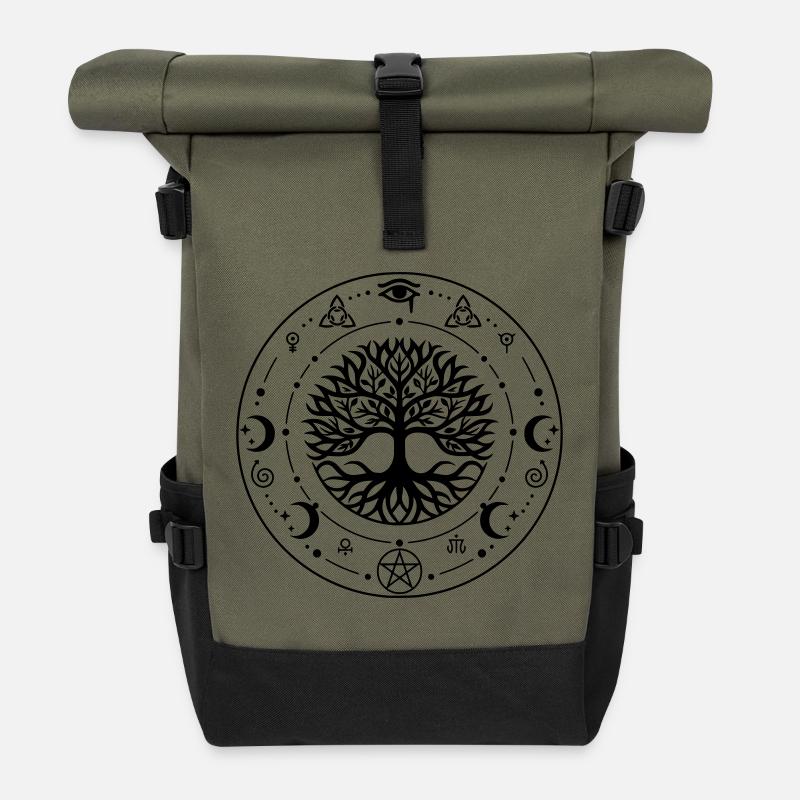 Sacred Tree of Life - Roll Top Backpack - olive/black