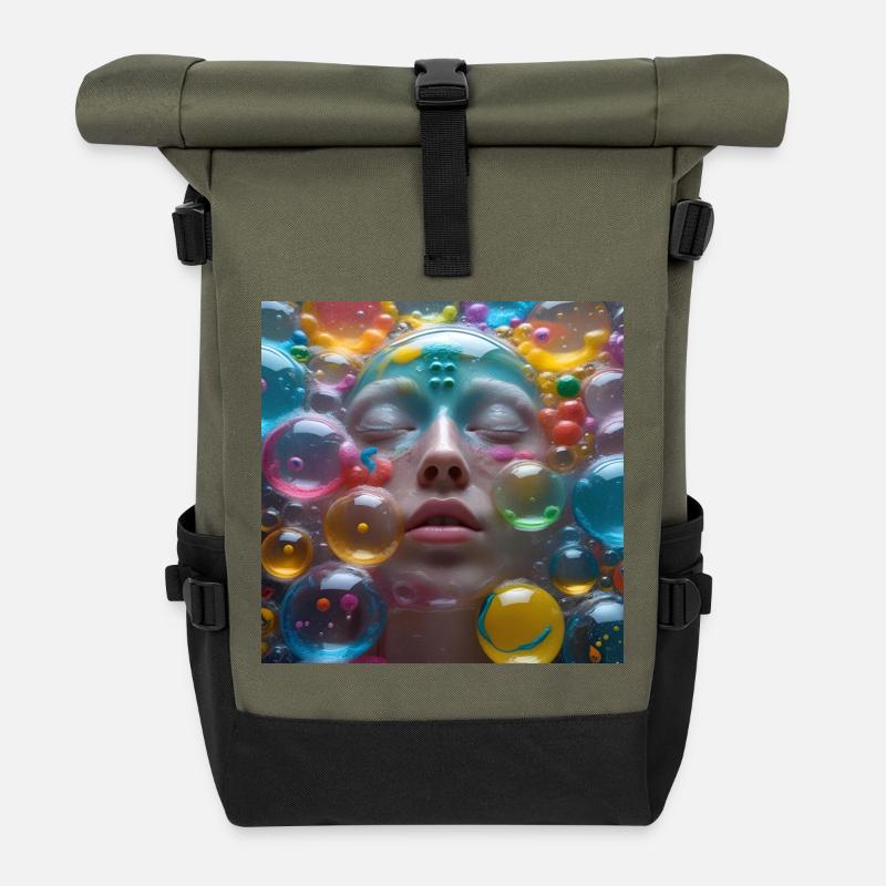 Visage parmi les bulles néon - Sac à dos roll top - olive/noir