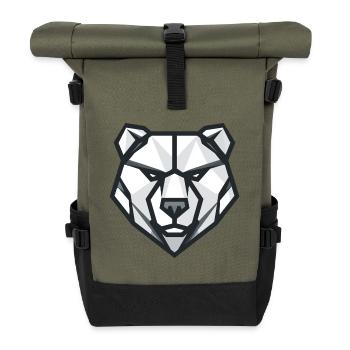 Geometrisches Bärenlogo, Symbol für Stärke und Macht - Rolltop Rucksack - Olive/Schwarz - Vorne