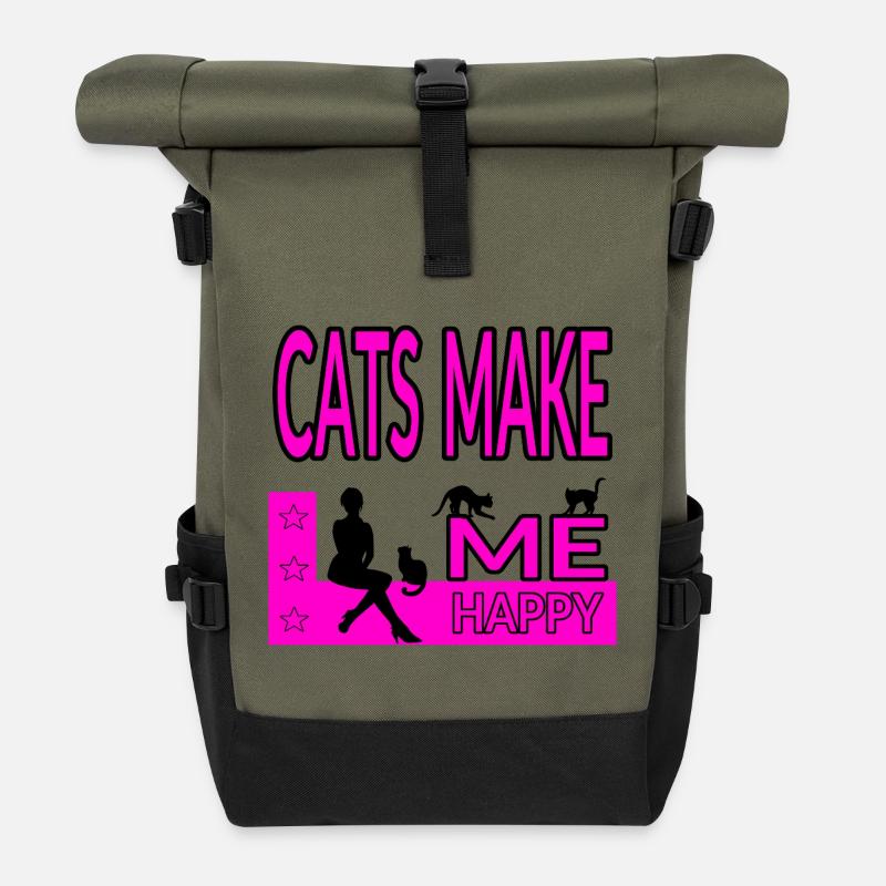Katzen - Rolltop Rucksack - Olive/Schwarz