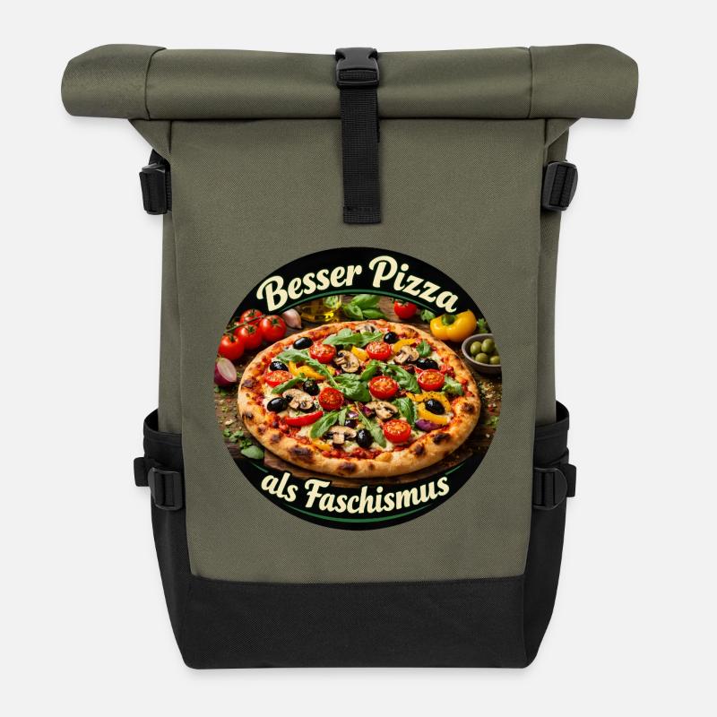 Better pizza than fascism - Roll Top Backpack - olive/black