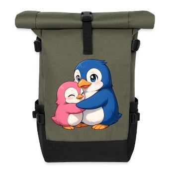 Kuschelige Pinguinfreunde - Rolltop Rucksack - Olive/Schwarz - Vorne