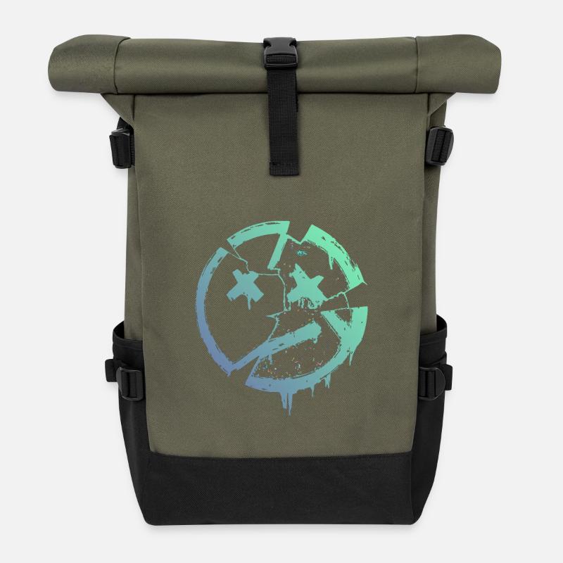 Grunge-Kreis mit X – Druck - Rolltop Rucksack - Olive/Schwarz